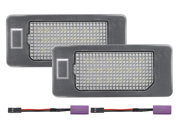 Set 2 buc lampa numar SKODA FABIA, 12.2014-09.2018; KODIAQ, 10.2016-; OCTAVIA III (5E), 01.2013-2020; RAPID (NH), 10.2012-; SUPERB (3V), 05.2015-06.2024; YETI (5L), 09.2013-, partea stanga, LED; cu CANBUS resistor; TUNING,