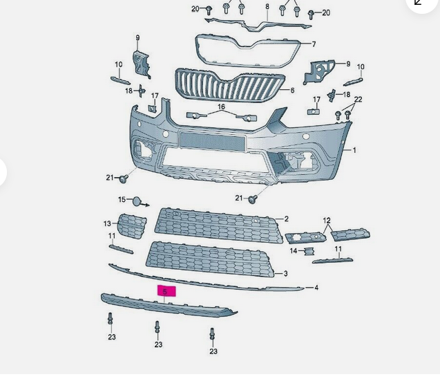 Capac bara fata SKODA YETI (5L), 09.2013-, partea central, silver,