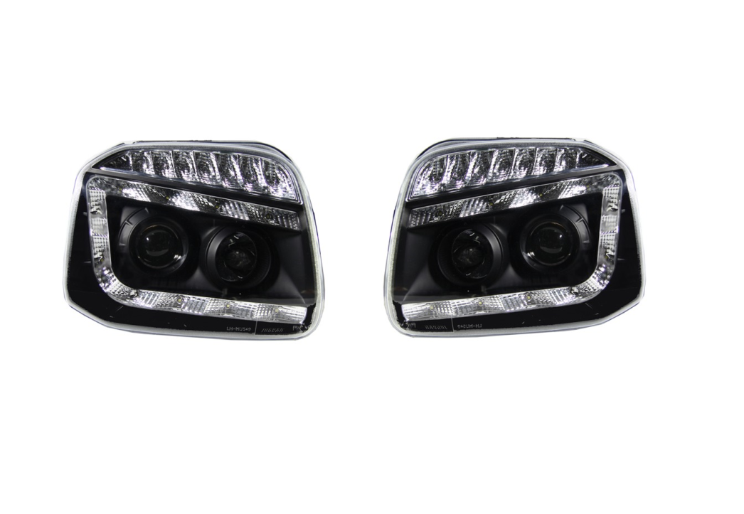 Set faruri tuning SUZUKI JIMNY (FJ), 09.1998-12.2018, dynamic indicator; H1+H3; crom, fumuriu; TUNING; halogen,