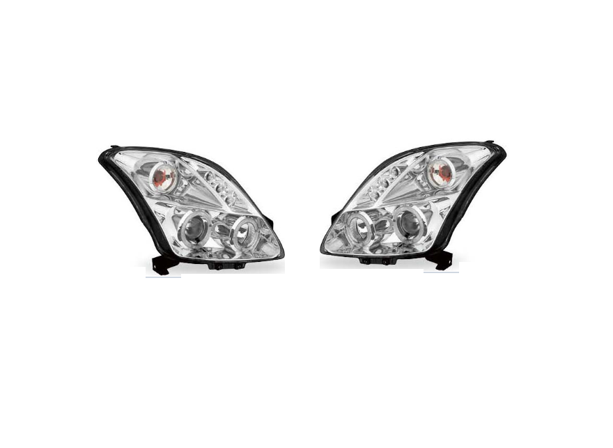 Set faruri tuning SUZUKI SWIFT (SG), 03.2005-09.2010, lense; cu LED parking light; H1+H1; manual; crom; TUNING; halogen,