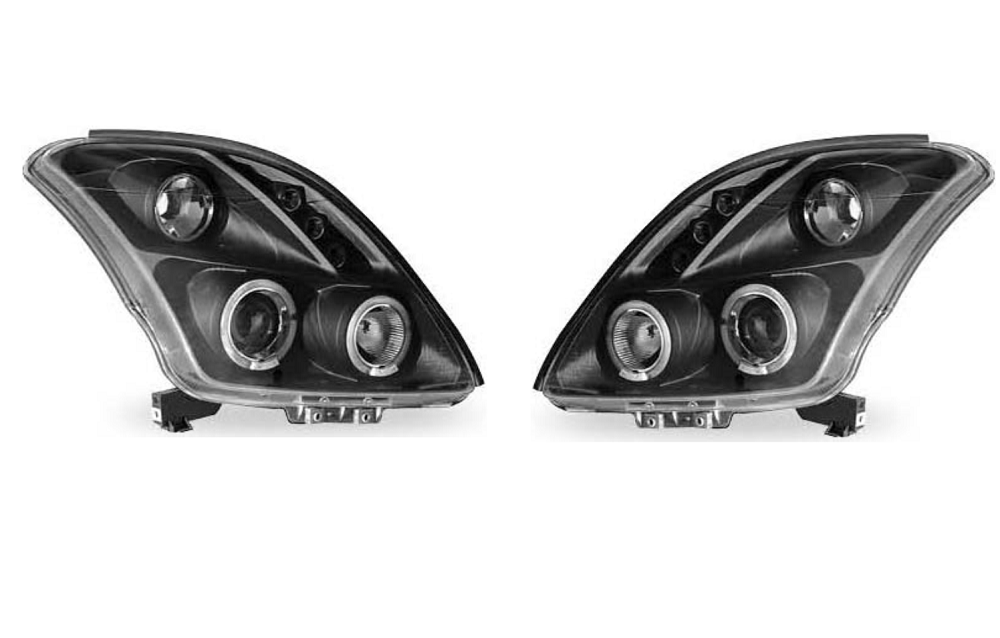 Set faruri tuning SUZUKI SWIFT (SG), 03.2005-09.2010, lense; cu LED parking light; H1+H1; manual; negru; TUNING; halogen,