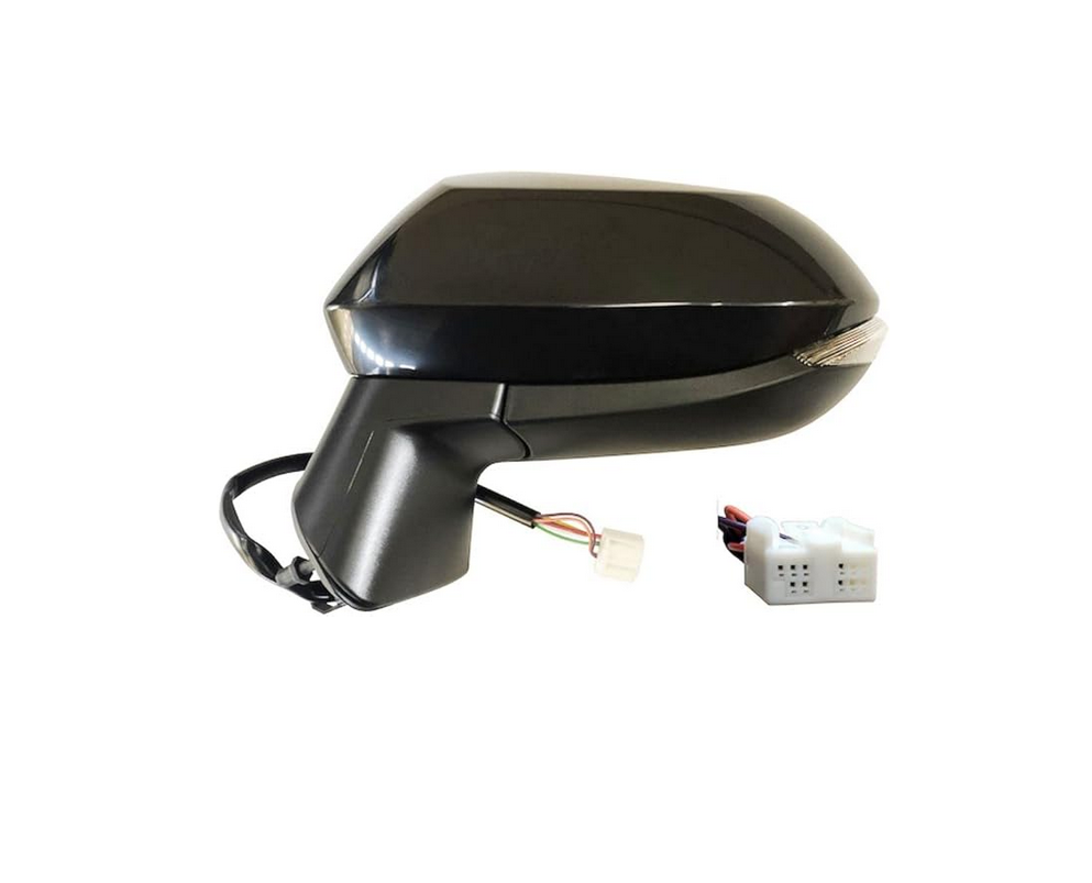Oglinda usa exterioara TOYOTA COROLLA (E210), 07.2018-, partea stanga, reglare electrica; carcasa neagra, grunduit; cu incalzire; sticla convexa; sticla crom; pliabila electric; 11 gauri / 8 pini; cu LED indicator,