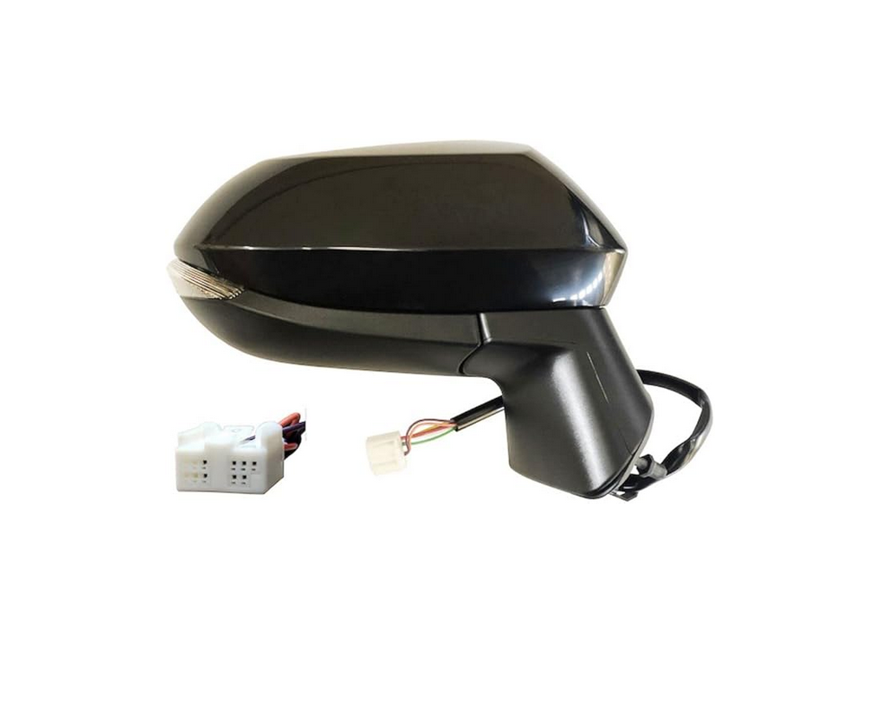Oglinda usa exterioara TOYOTA COROLLA (E210), 07.2018-, partea dreapta, reglare electrica; carcasa neagra, grunduit; cu incalzire; sticla convexa; sticla crom; pliabila electric; 11 gauri / 8 pini; cu LED indicator,