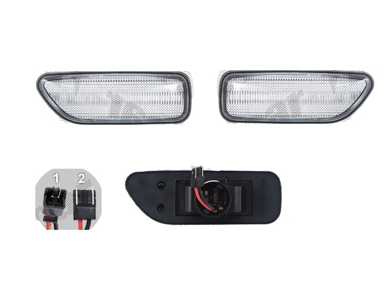 Set lampa semnalizare laterala VOLVO S60 (RS), 11.2000-2010; S80 (TS/XT), 05.1998-04.2006; V70 (P80), 04.2000-2007; XC70 (SW), 03.2000-2007; XC90 (C_/P28), 10.2002-2015, dynamic indicator; LED; transparent; TUNING,
