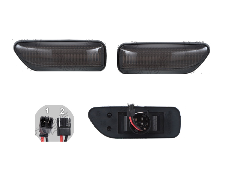 Set lampa semnalizare laterala VOLVO S60 (RS), 11.2000-2010; S80 (TS/XT), 05.1998-04.2006; V70 (P80), 04.2000-2007; XC70 (SW), 03.2000-2007; XC90 (C_/P28), 10.2002-2015, dynamic indicator; LED; fumuriu; TUNING,