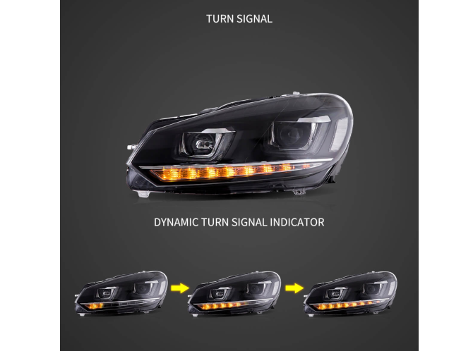 Set faruri VW GOLF VI (5K), 10.2008-, dynamic indicator; cu LED daytime running light; D2S; electrical; negru; fara becuri; TUNING; Omologare ECE; halogen,