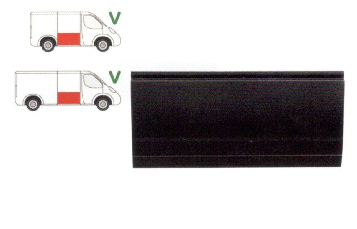 Panou reparatie usa VW TRANSPORTER (T4)/CARAVELLE/MULTIVAN, 07.1990-03.2003, partea dreapta, inferior; usa culisanta; pana la a treia linie a caroseriei; lungime 1233 mm,