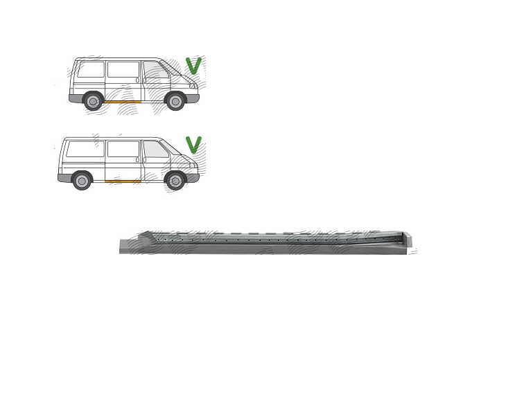 Prag fata VW TRANSPORTER (T4)/CARAVELLE/MULTIVAN, 07.1990-03.2003, partea stanga, large; cu door guide; metal galvanizat; interior,