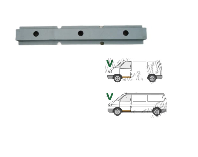 Prag interior VW TRANSPORTER (T4)/CARAVELLE/MULTIVAN, 07.1990-03.2003, partea stanga=dreapta, metal galvanizat; sub usa fata,