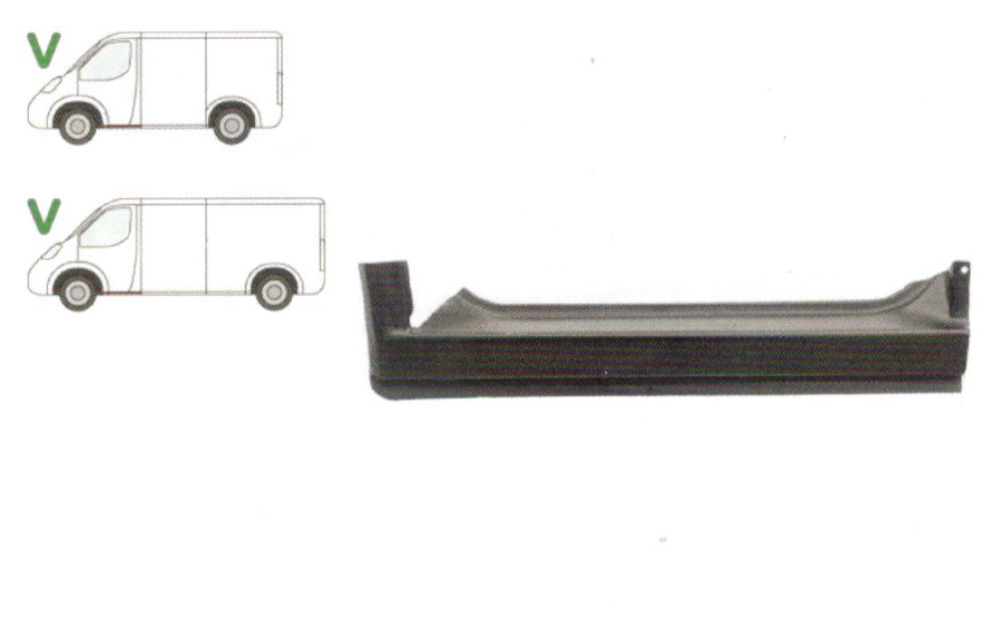 Prag fata VW TRANSPORTER (T4)/CARAVELLE/MULTIVAN, 07.1990-03.2003, partea dreapta, metal galvanizat; sub usa fata,