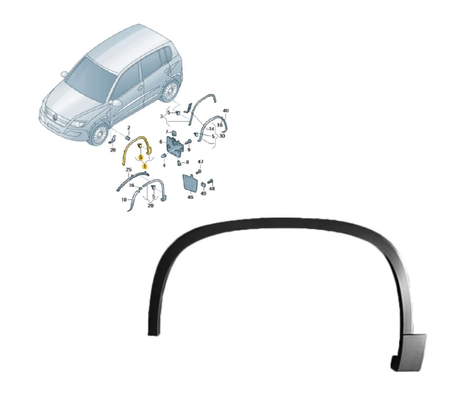 Bandou aripa, ornament fata VW TIGUAN (5N2), 04.2011-05.2016, model : Trend&amp;Fun, partea stanga, cu capse,