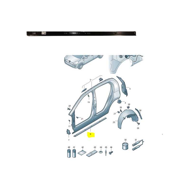 Prag interior SEAT MII, 05.2012-; SKODA CITIGO, 05.2012-07.2017, VW UP! (VW120), 04.2012-11.2016, partea stanga, KLOKKERHOLM, metal 0, 8 mm, metal galvanizat,
