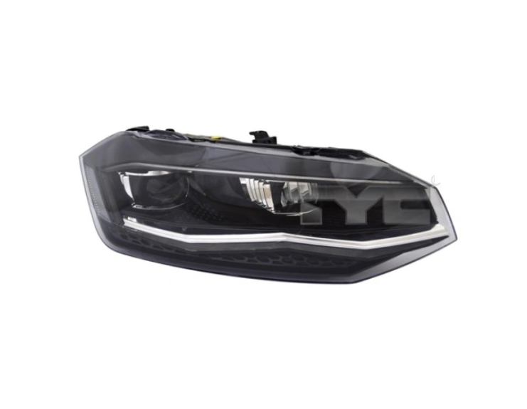 Far VW POLO, 09.2017-, partea dreapta, TYC, cu LED daytime running light; LED; reflector silver rim; fara unitate control LED; cu motor; LED,