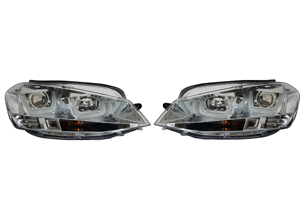Set faruri tuning VW GOLF VII (5K), 10.2012-2017, cu LED daytime running light; H1+H7; electrical; crom, transparent; TUNING; halogen,