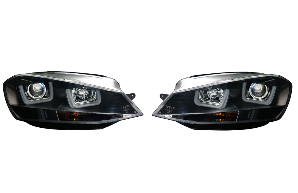 Set faruri tuning VW GOLF VII (5K), 10.2012-2017, cu LED daytime running light; H1+H7; electrical; negru, transparent; TUNING; halogen,