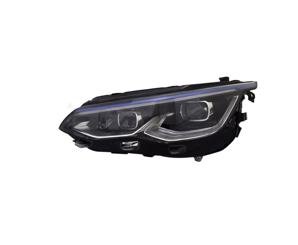 Far VW GOLF VIII, 11.2019-, partea stanga, TYC, lense; cu LED daytime running light; LED; electrical; blue frame; fara unitate control LED; cu motor; LED; fara IQ.LIGHT mark,