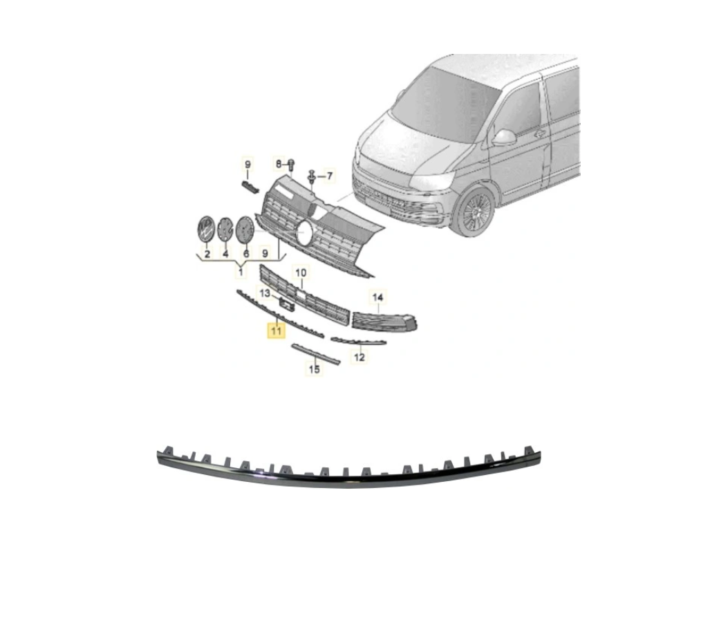 Ornament grila bara fata VW TRANSPORTER/MULTIVAN (T6), 04.2015-, partea dreapta, crom,