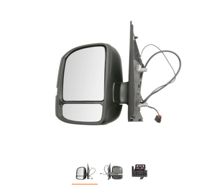 Oglinda usa exterioara MAN TGE, 11.2016-, VW CRAFTER, 02.2017-; TRANSPORTER/MULTIVAN (T6), 2017-, stanga, View Max, reglare electrica; carcasa neagra; cu incalzire; sticla convexa; sticla crom; 16 gauri / 6 pini+2 pini; cu LED indicator; cu radio aerial,