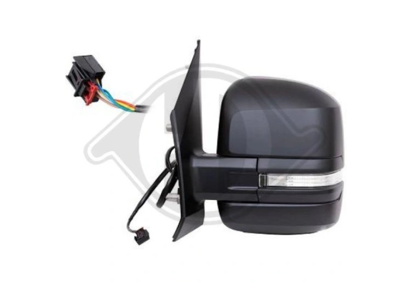Oglinda usa exterioara MAN TGE, 11.2016-, VW CRAFTER, 02.2017-; (T6), 2017-, stanga, reglare electrica; carcasa neagra; cu incalzire; convexa; sticla crom; pliabila electric; 16 gauri / 8 pini; LED indicator; radio aerial, cu asistenta laterala,