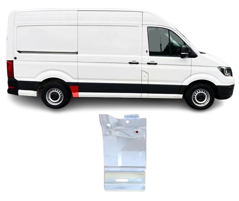 Segment reparatie aripa spate MAN TGE, 11.2016-, VW CRAFTER, 02.2017-, partea dreapta, KLOKKERHOLM, metal galvanizat; cu gauri ornament; in fata rotii; lungime 120 mm; ampatament 3639 mm,