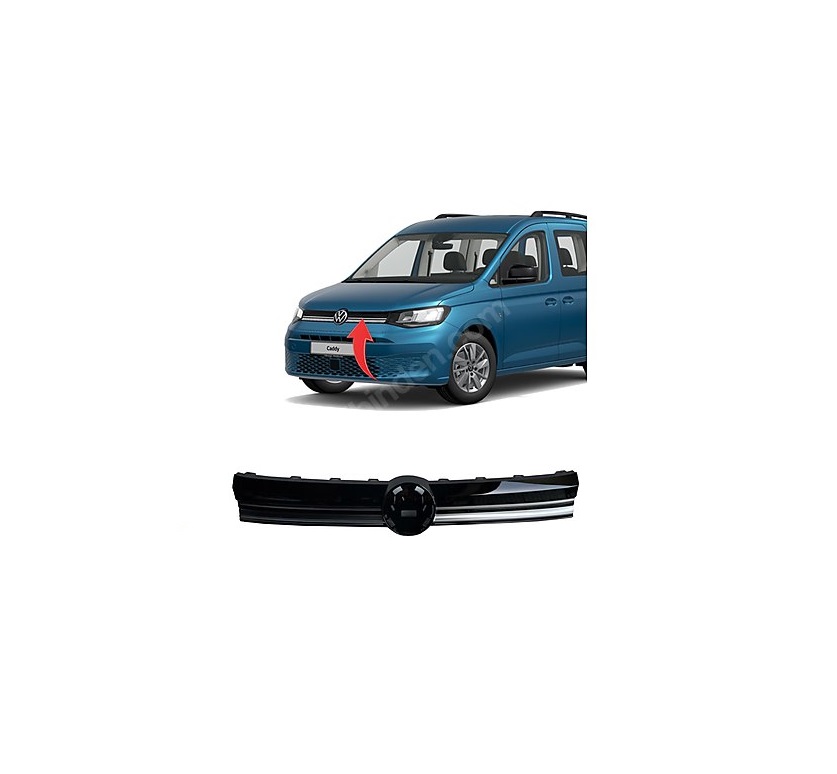 Grila masca fata VW CADDY, 11.2020-, cu ornament silver; negru lucios,