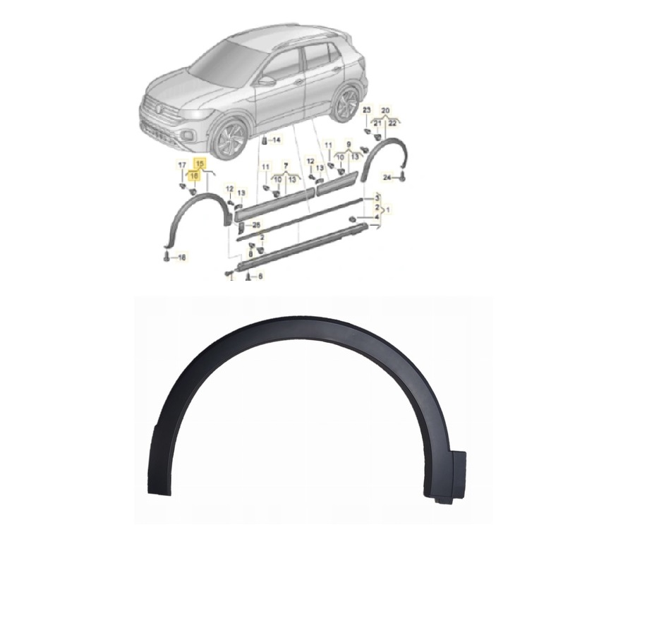Bandou aripa, ornament fata VW T-CROSS, 01.2019-, partea stanga, original,