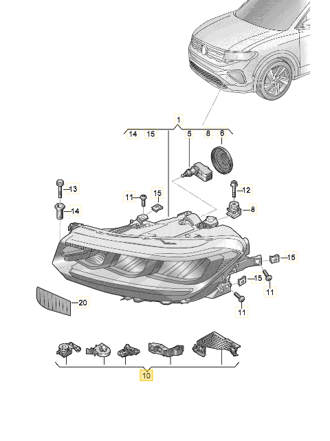 Set reparatie far VW T-CROSS, 2023-, partea dreapta, original,