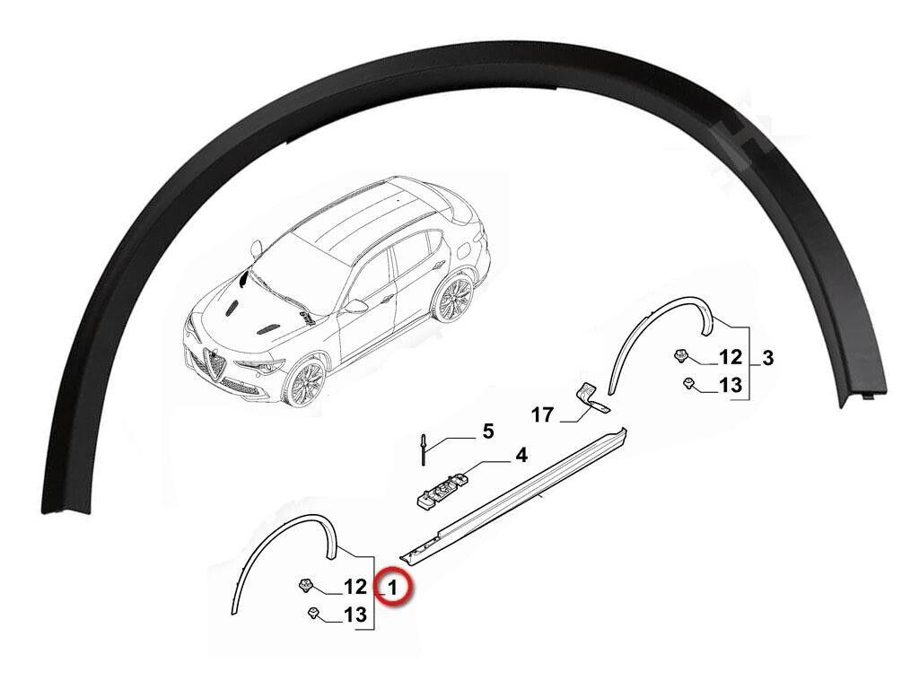 Bandou aripa, ornament fata ALFA ROMEO STELVIO, 06.2017-, partea dreapta, original,