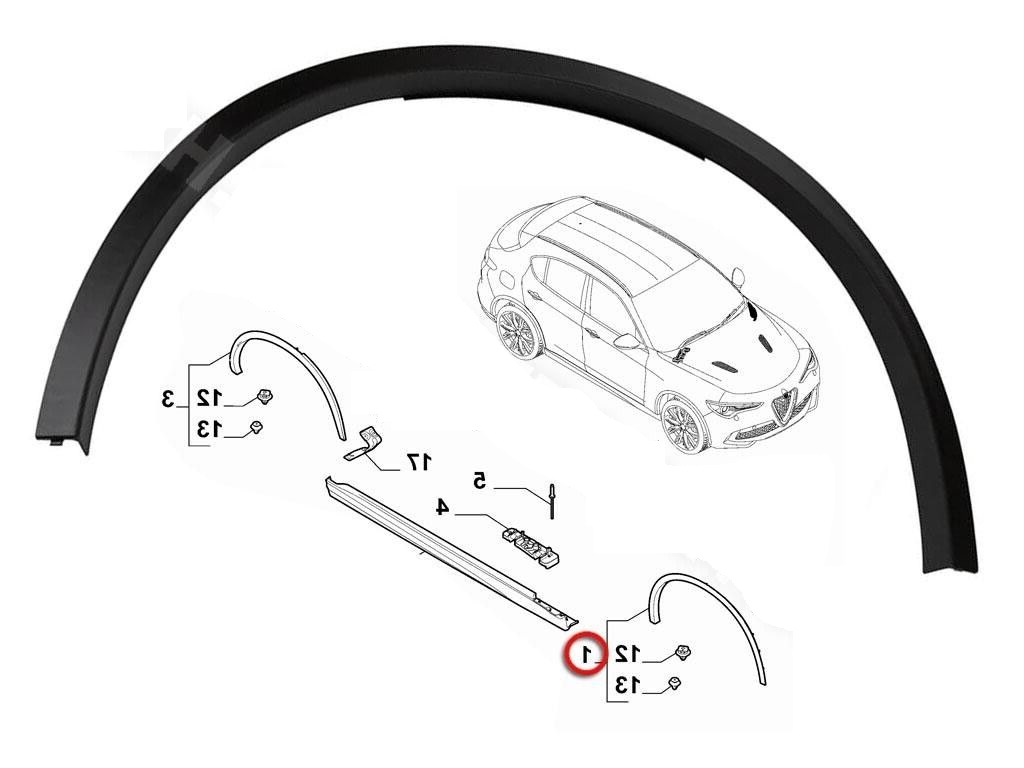 Bandou aripa, ornament fata ALFA ROMEO STELVIO, 06.2017-, partea stanga, original,