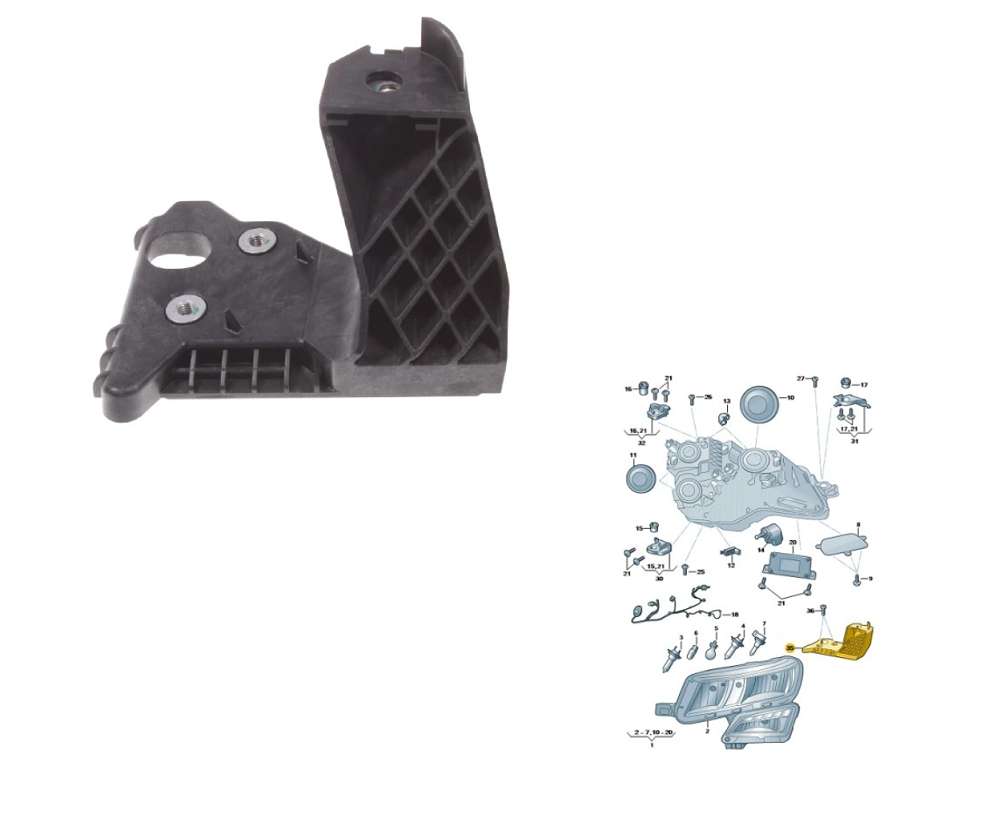 Suport fixare far SKODA KAROQ, 08.2017-04.2022; KAROQ, 02.2022-, partea stanga, original,