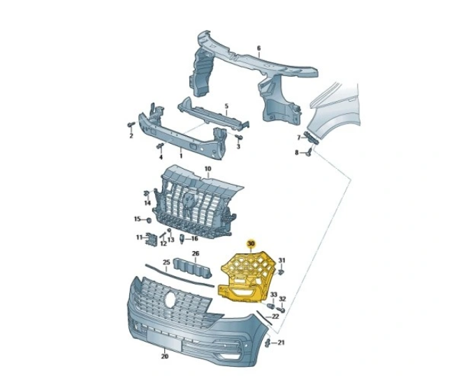 Traversa suport bara de protectie fata VW TRANSPORTER/MULTIVAN (T6.1), 04.2019-, partea stanga, original, sub bara,