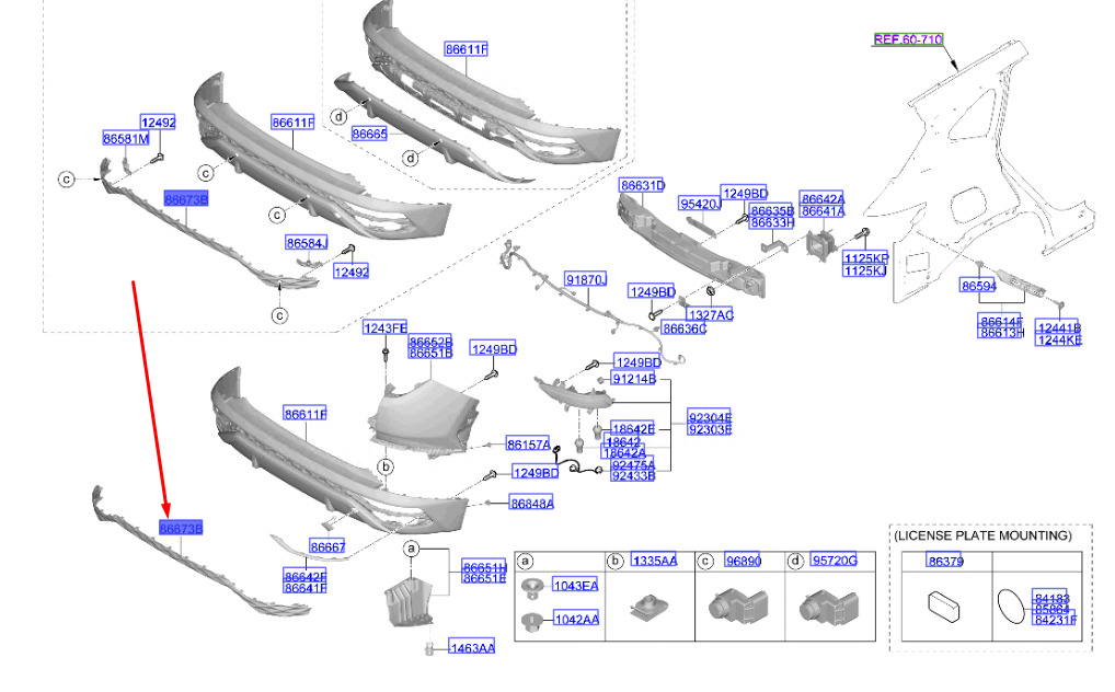 Capac bara spate HYUNDAI TUCSON, 10.2020-, original, cu gauri senzori parcare,