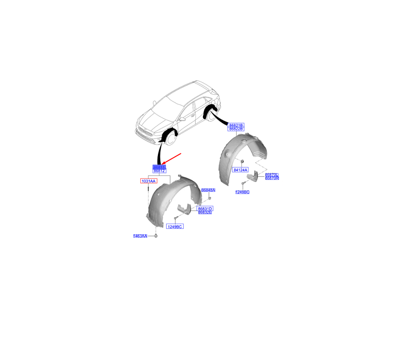 Carenaj aripa interioara punte fata KIA PROCEED (CD), 2021-, model : GT Line, partea stanga, original,