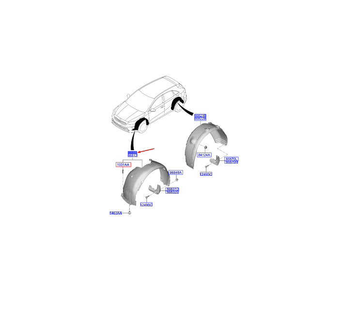 Carenaj aripa interioara punte fata KIA CEED, 2021-, model : GT Line, partea stanga, original,