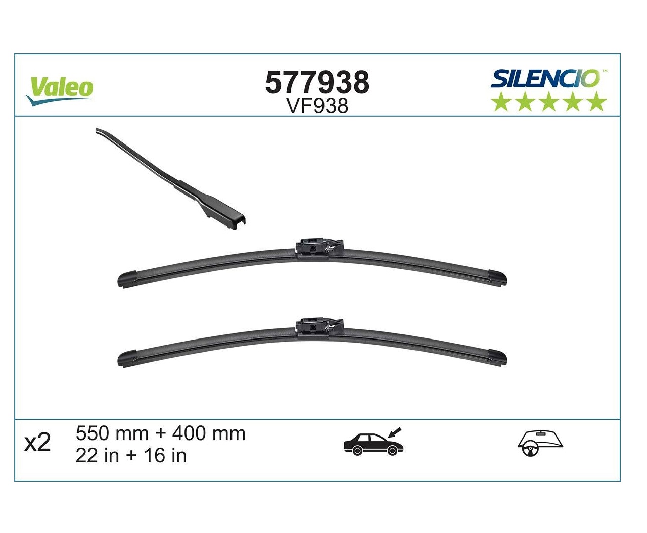 Set 2 buc. stergatoare parbriz Silencio DACIA DOKKER, 07.2015-; LODGY, 12.2015-, RENAULT EXPRESS, 05.2021-, 550+400 mm,