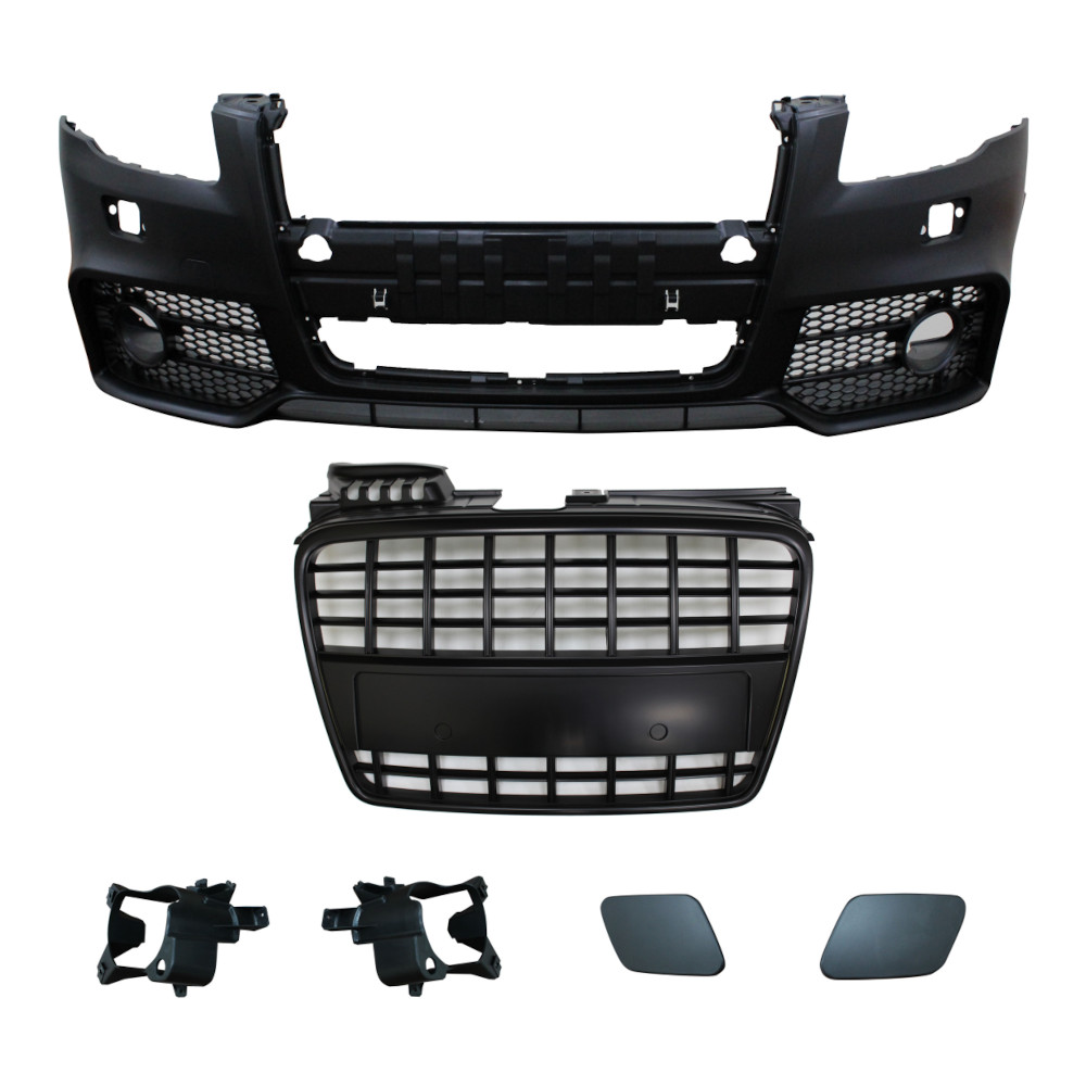 Set bara fata AUDI A4 (B7), 11.2004-03.2008, cu gauri spalator; grunduit, de vopsit; type S8; cu grile; cu gauri lampa ceata; TUNING,