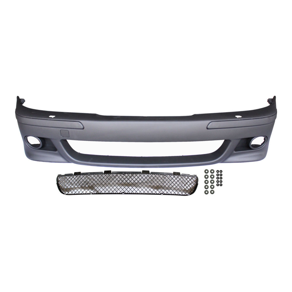 Set bara fata BMW Seria 5 (E39), 01.1996-06.04, cu gauri spalator; grunduit, de vopsit; type M-Tech; cu grile inferioare, cu bandouri; cu gauri lampa ceata; TUNING,