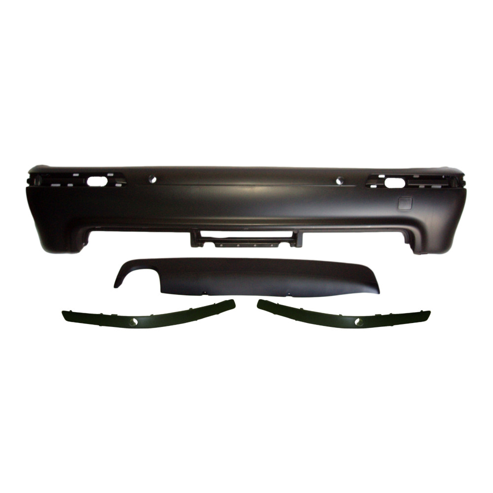 Set bara spate BMW Seria 5 (E39), 01.1996-06.04, cu gauri senzori parcare; grunduit, de vopsit; type M-Tech; cu bandouri, cu spoiler; cu iesiri evacuare dubla; TUNING, Sedan,