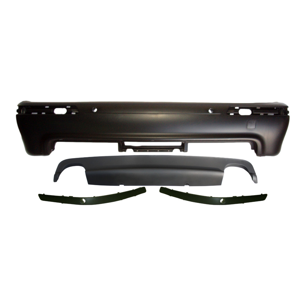 Set bara spate BMW Seria 5 (E39), 01.1996-06.04, cu gauri senzori parcare; grunduit, de vopsit; type M5; cu bandouri, cu spoiler; cu gauri pentru conducte de evacuare dublu; TUNING, Sedan,
