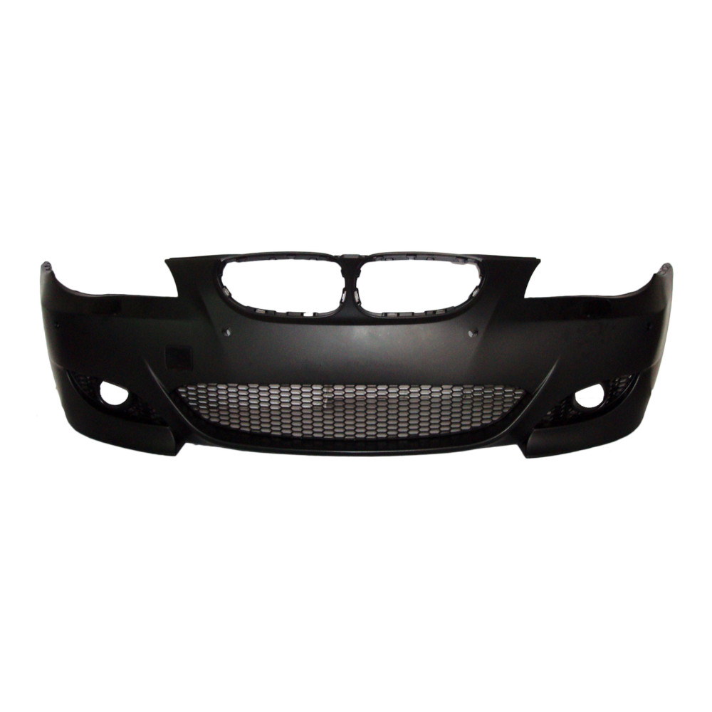 Set bara fata BMW Seria 5 (E60/E61), 06.2003-2007, cu gauri spalator si 4 senzori parcare; grunduit, de vopsit; type M5; cu grile inferioare; cu 4 gauri senzori diametru fi= 24mm; cu gauri lampa ceata; TUNING,
