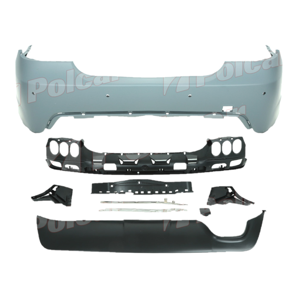 Set bara spate BMW Seria 5 (E60), 2007-06.2010 SEDAN, cu gauri senzori parcare; grunduit, de vopsit; type M-Tech; cu absorber, cu elemente de fixare, cu spoiler; cu gauri senzori diametru fi= 18mm; TUNING,