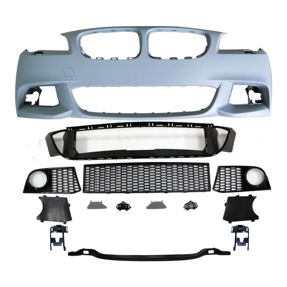 Set bara fata BMW Seria 5 (F10/F11), 12.2009-2013, cu gauri spalator; grunduit, de vopsit; type M-Tech; cu grile inferioare; cu gauri lampa ceata; TUNING,