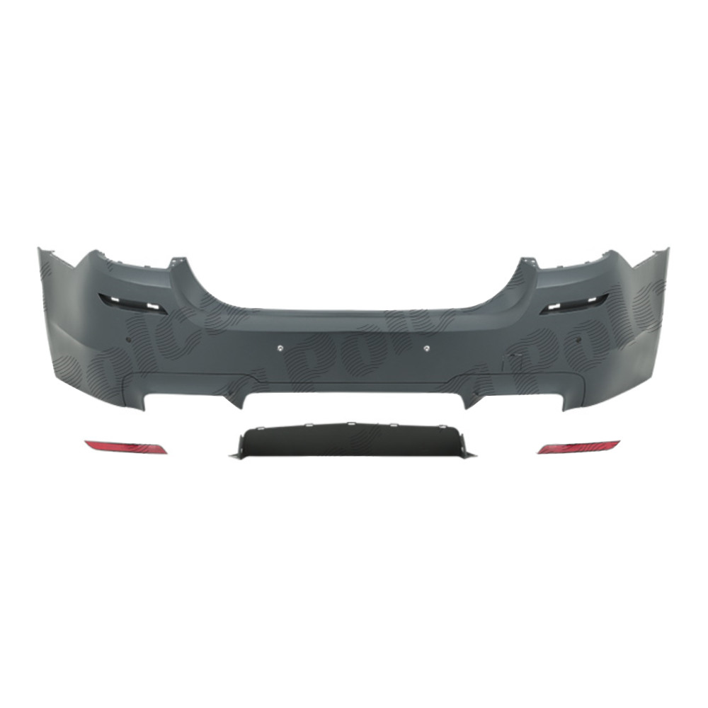Set bara spate BMW Seria 5 (F10), 12.2009-08.2017, cu catadioptri, cu gauri senzori parcare; grunduit, de vopsit; type M5; cu spoiler; cu gauri pentru conducte de evacuare dublu; TUNING,