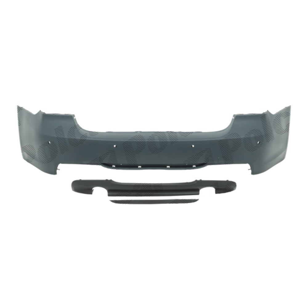 Set bara spate BMW Seria 3 (E90/E91), 11.2004-06.2012 model Sedan, cu ornament, cu gauri senzori parcare; grunduit, de vopsit; type M-Tech; cu spoiler; cu 2 gauri evacuare; TUNING,