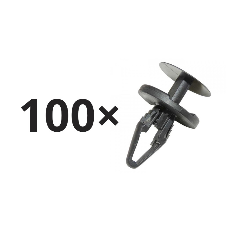 Set 100 clema fixare plastic Chevrolet Matiz, Spark, Chrysler 300c, Pacifica, Voyager, Daewoo Kalos, Dodge Caravan, Ram, Ford Edge, Fiesta, Focus, Galaxy, Kuga, Mondeo, Mustang, S-Max, Transit, Opel Astra, Insignia, Meriva, hayon, bara si ornamente