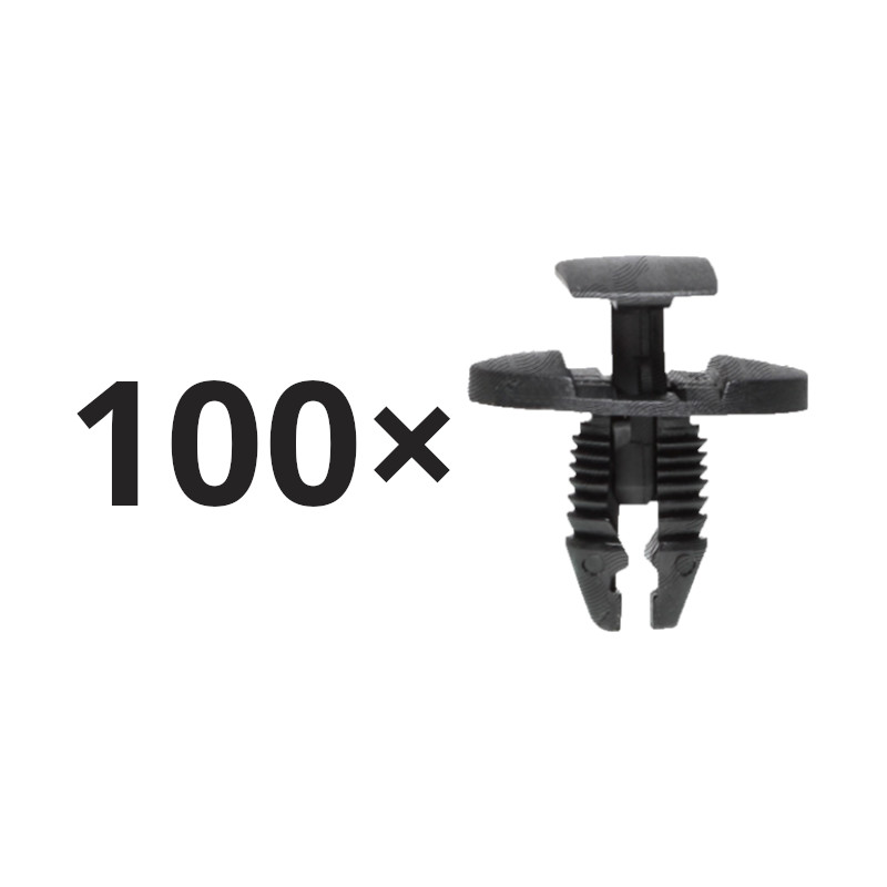 Set 100 clema fixare plastic Alfa Romeo, Citroen Berlingo, C4, C5, Jumpy, Fiat Bravo, Punto, Opel Grandland, Peugeot 2008, 207, 308, Expert, Partner, Porsche Cayenne, Macan, Renault, VW Touareg, ornamente praguri exterioare, inferior fitting, scut motor