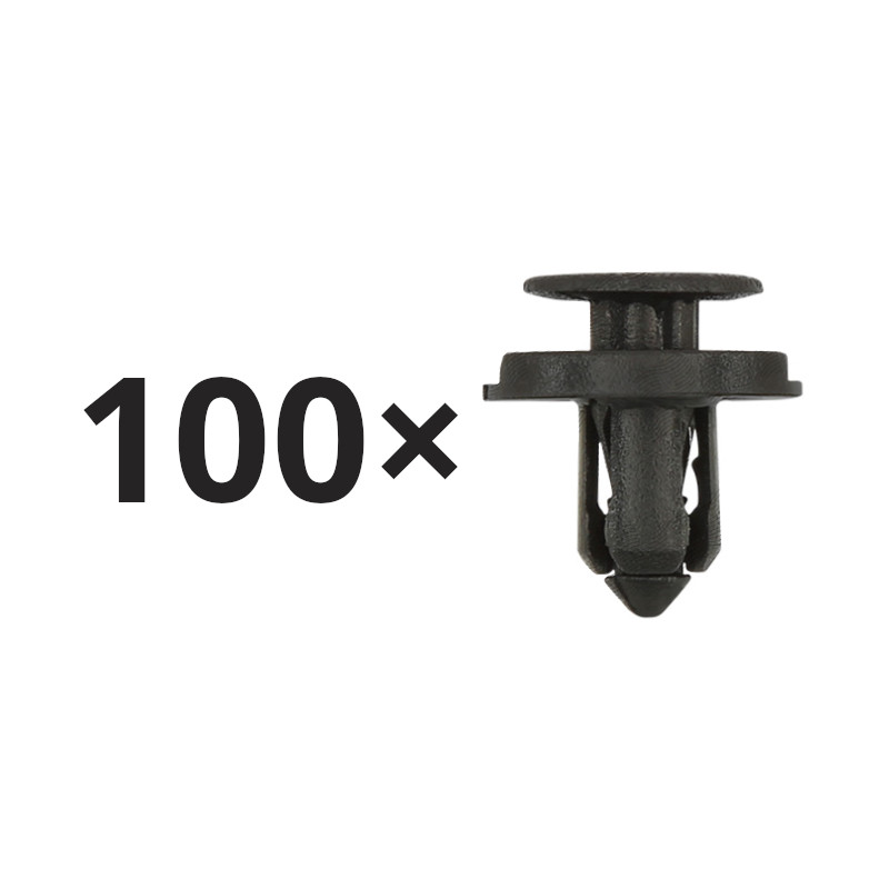 Set 100 clema fixare plastic Lexus ES, IS; Nissan Almera, Micra, Note, Primera, X-Trail; Suzuki Grand Vitara, Ignis, Swift, SX4, Wagon R+; Tesla Model 3, S, X; Toyota Aygo, Celica, Corolla, Hilux, Previa, RAV4, Yaris, scut motor, bara si ornamente