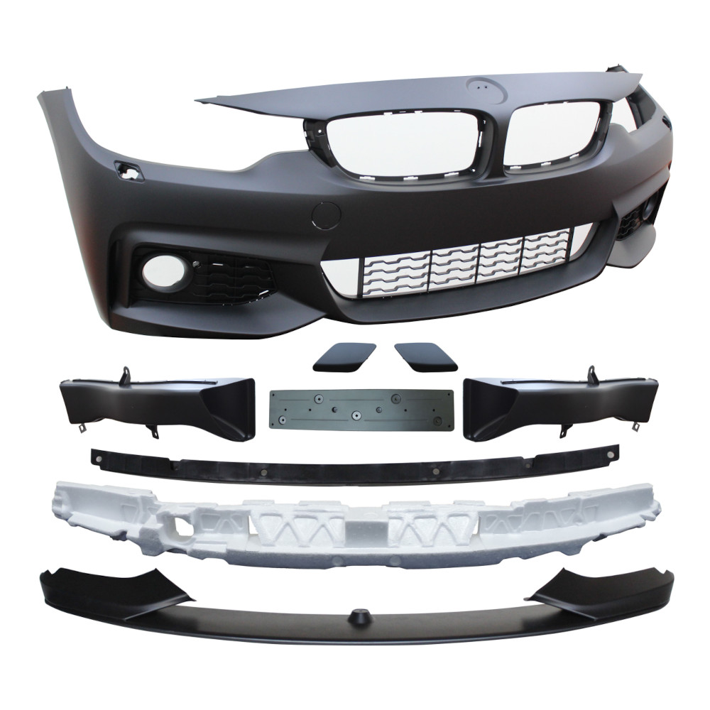 Set bara fata BMW 4/4 GC (F32/F33/F36/F82/83), 12.2013-, cu gauri spalator; grunduit, de vopsit; type M-Performance; cu grile inferioare, cu spoiler; cu conducte de aer cu frana, cu suport numar inmatriculare; cu gauri lampa ceata; TUNING,