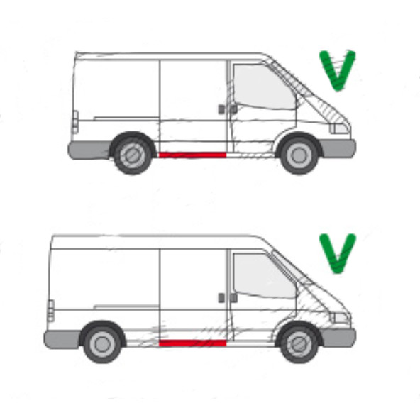 Segment reparatie prag FORD TRANSIT, 1985-2000, partea dreapta, metal galvanizat; sub usa culisanta,