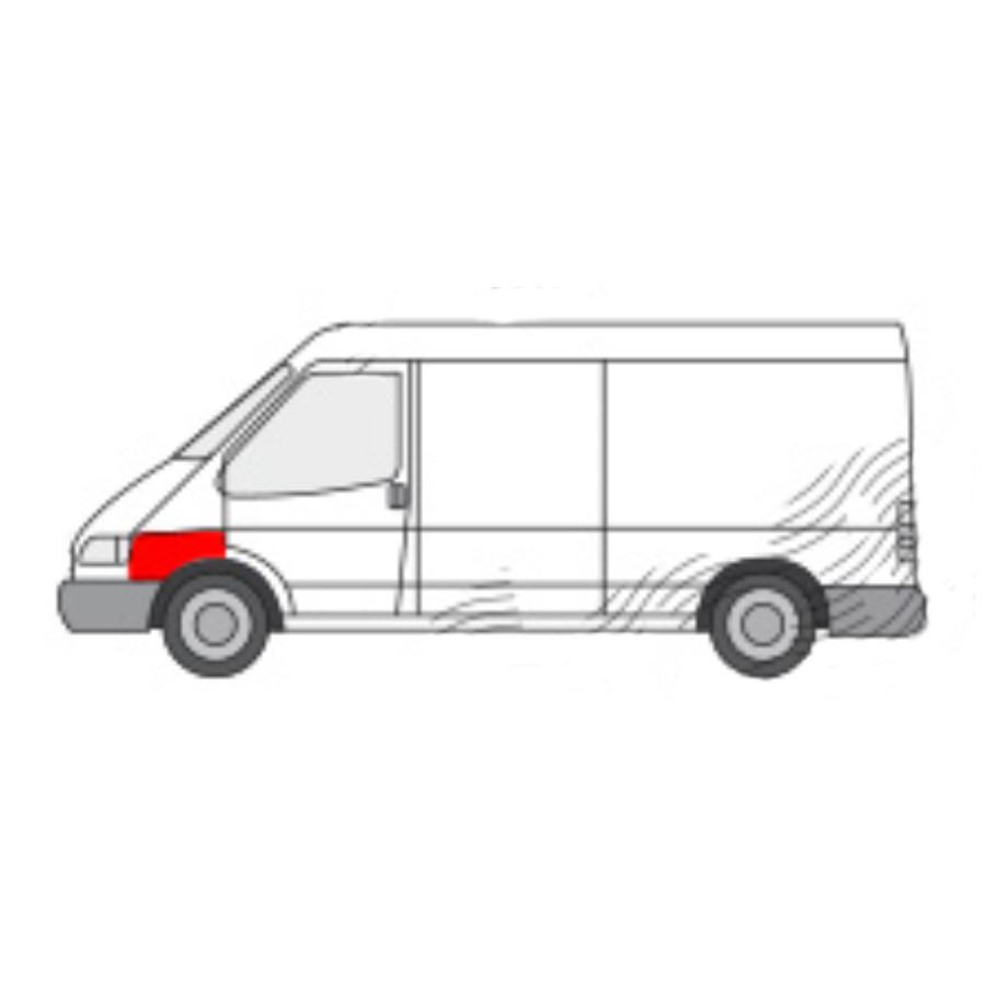 Aripa fata FORD TRANSIT (VE64), 01.1991-09.1994, partea stanga, inferior, fata; metal galvanizat; pana la prima linie a caroseriei,